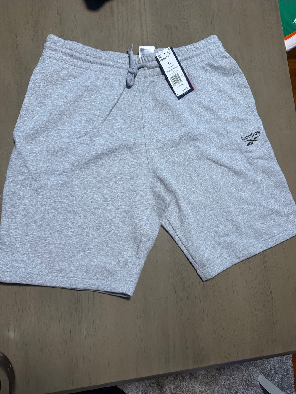 NWT Reebok Men’s Grey Fleece Drawstring Shorts